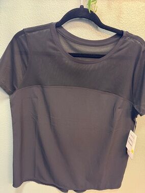 Zella Black Short Sleeve Tee with Sheer Yoke